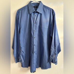 Alfani Dress Shirt Mens XL Blue Collared Fitted Striped Button Up